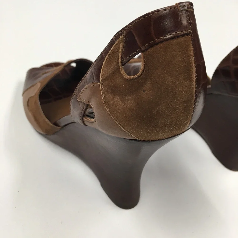Aldo Croc Embossed Suede Wedge Heels EU 37 Brown Dark Academia Professional